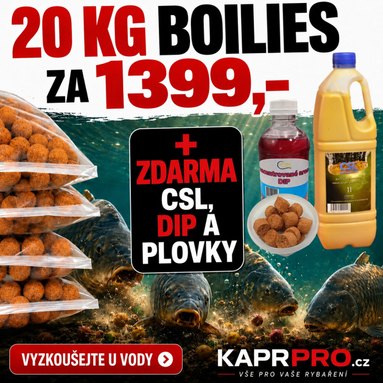 Boilies 20kg, scopex & oliheň, 20mm + CSL 1l + DIP 250ml + pop up pelety 20mm, 60g