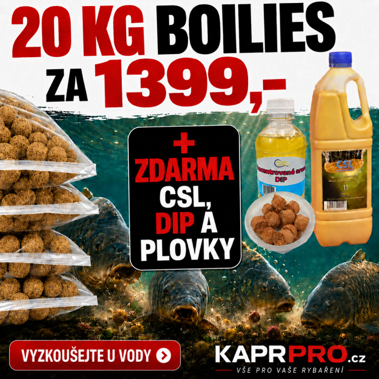 Boilies 20kg, jahoda & med, 20mm + CSL 1l + DIP 250ml + pop up pelety 20mm, 60g