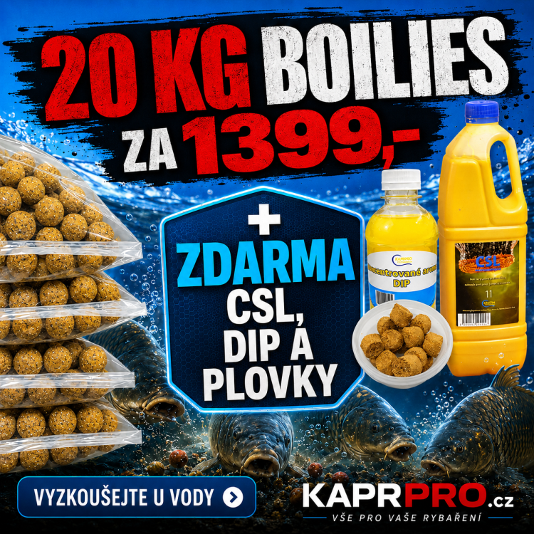 Boilies 20kg, jahoda & med, 24mm + CSL 1l + DIP 250ml + pop up pelety 20mm, 60g
