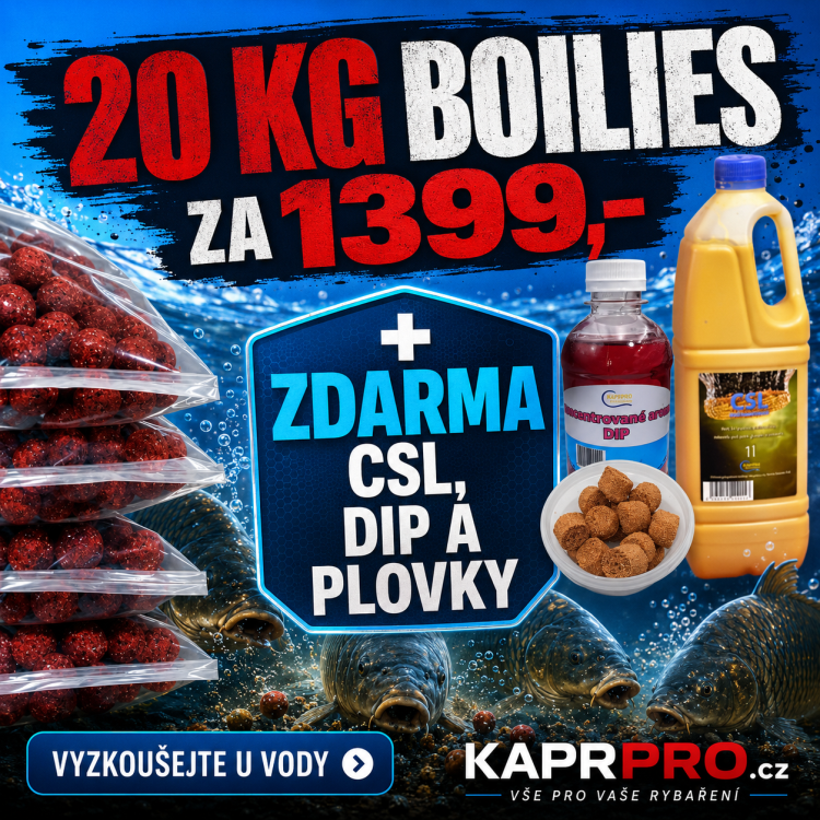 Boilies 20kg, jahoda, smetana a rum 24mm + CSL 1l + DIP 250ml + pop up pelety 20mm, 60g