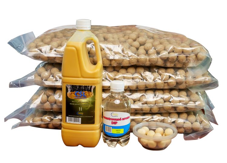 Boilies aktivní bílé 20kg,  hnijící červ 20mm + CSL 1l + DIP 250ml +pop up bílé HARD 18mm, 30g