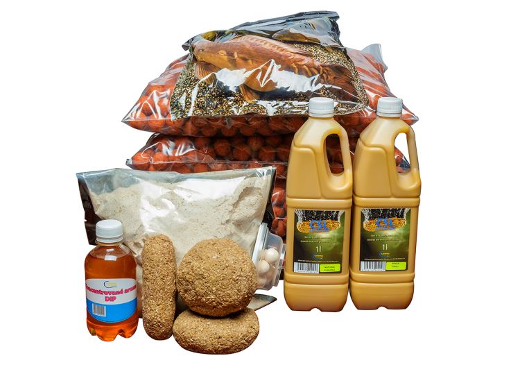 Boilies 20kg, Banán/Chilli , 24mm + 2x CSL 1l + DIP 250ml +pop up pelety 20mm, 60g , + 2x2kg směs